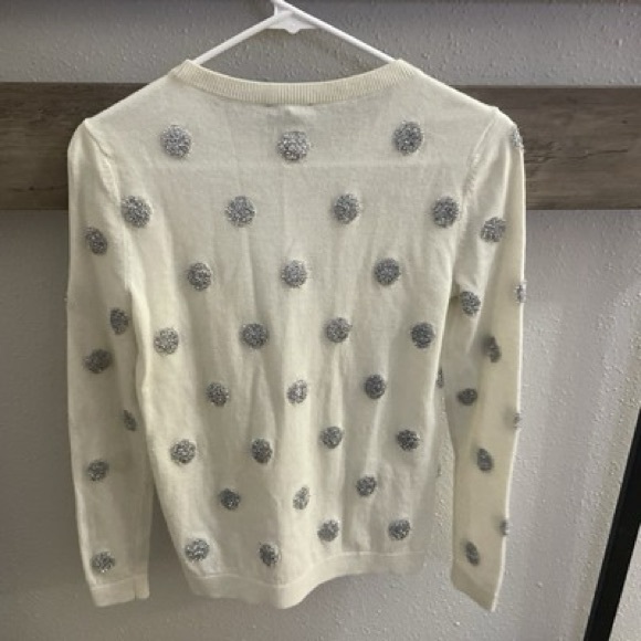EUC Talbots Cream Sweater with Silver,Shiny Polka Dot w/Long Sleeves Scoop Neck - Picture 4 of 11